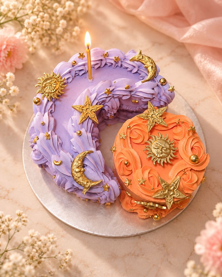 Sun and moon birthday cake