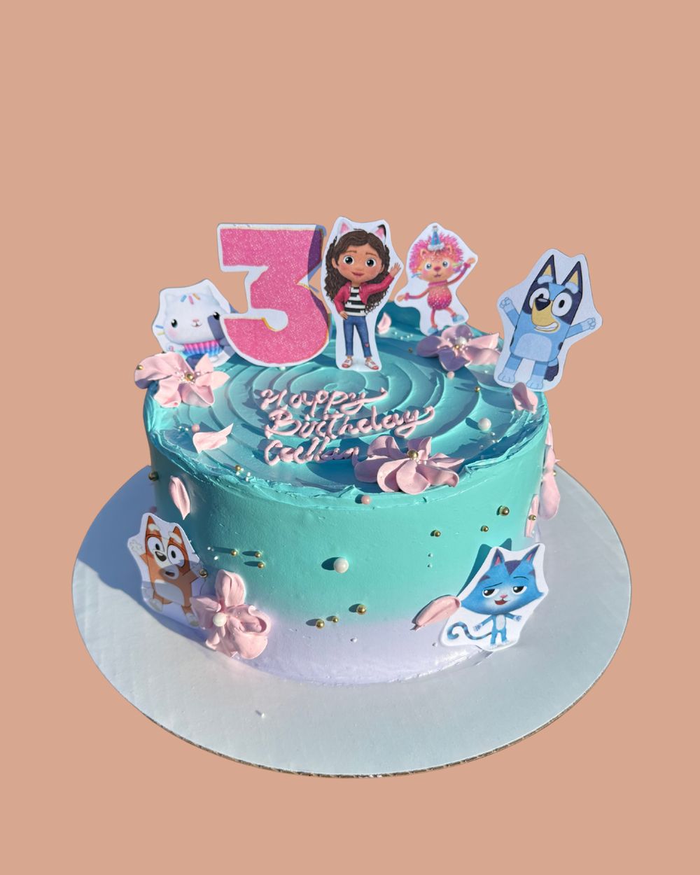 Third birthday character cake