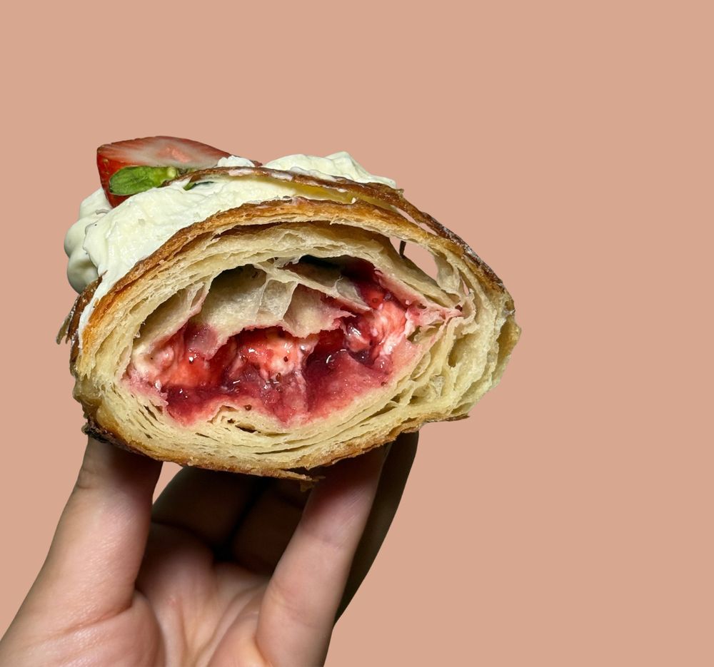 Holy filling croissant, cut open