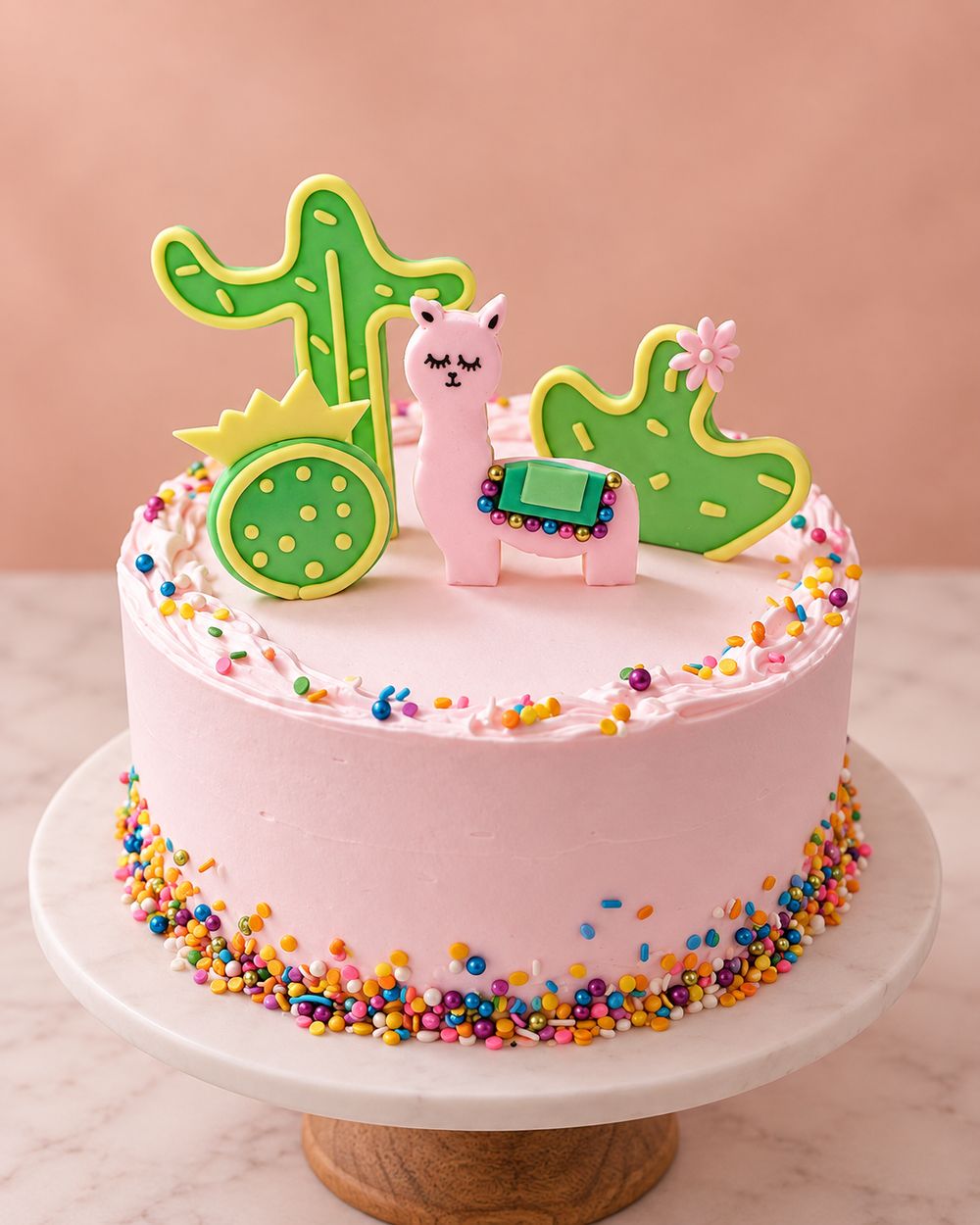 Llama and cactus cake
