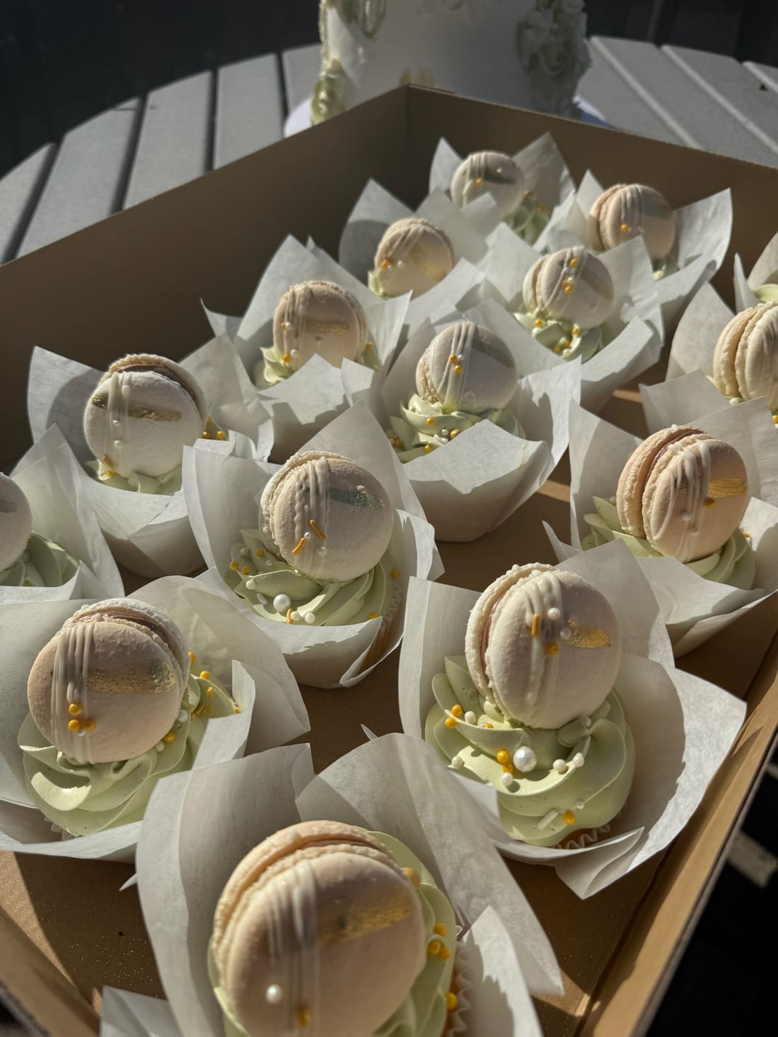 Macaron-topped cupcakes
